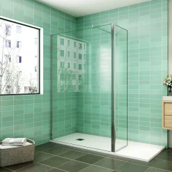 AICA Sanitaire Paroi de douche Chrome 100 x 200 cm avec volet pivotant à 180 degré - Verre anticalcaire - Barre de stabilisation incluse