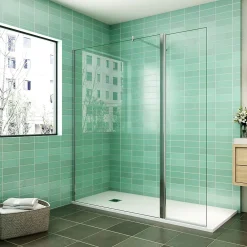 AICA Sanitaire Paroi de douche Chrome 100 x 200 cm avec volet pivotant à 180 degré - Verre anticalcaire - Barre de stabilisation incluse