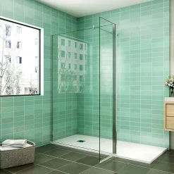 AICA Sanitaire Paroi de douche Chrome 100 x 200 cm avec volet pivotant à 180 degré - Verre anticalcaire - Barre de stabilisation incluse