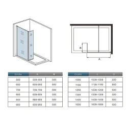 AICA Sanitaire Paroi de douche Chrome 100 x 200 cm avec volet pivotant à 180 degré - Verre anticalcaire - Barre de stabilisation incluse