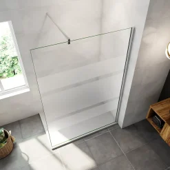 Paroi de douche chrome 140x190cm,6mm verre anticalcaire avec bandes horizontales sérigraphiées,barre de fixation 140cm en carré