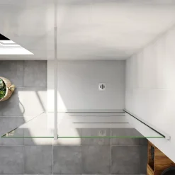 Paroi de douche chrome 140x190cm,6mm verre anticalcaire avec bandes horizontales sérigraphiées,barre de fixation 140cm en carré