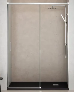 Baño Total Paroi de douche coulissante 1 porte 1 fixe 1 porte 100 cm (Adaptable 95-99cm) Verre 6 mm clair anti-calcaire Profil Chrome