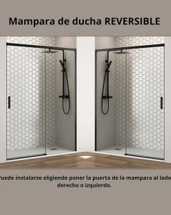 Baño Total Paroi de douche coulissante 1 porte 1 fixe 1 porte 175 cm (Adaptable 169-174cm) Verre 6 mm clair anti-calcaire Perfil Negro