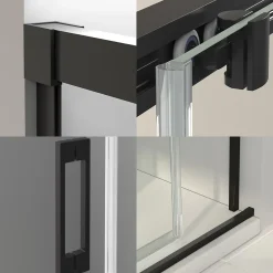 Baño Total Paroi de douche coulissante 1 porte 1 fixe 1 porte 175 cm (Adaptable 169-174cm) Verre 6 mm clair anti-calcaire Perfil Negro
