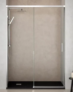 Baño Total Paroi de douche coulissante 1 porte 1 fixe 1 porte 140 cm (Adaptable 134-139cm) Verre 6 mm clair anti-calcaire Profil Chrome
