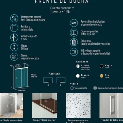 Baño Total Paroi de douche coulissante 1 porte 1 fixe 1 porte 140 cm (Adaptable 134-139cm) Verre 6 mm clair anti-calcaire Profil Chrome