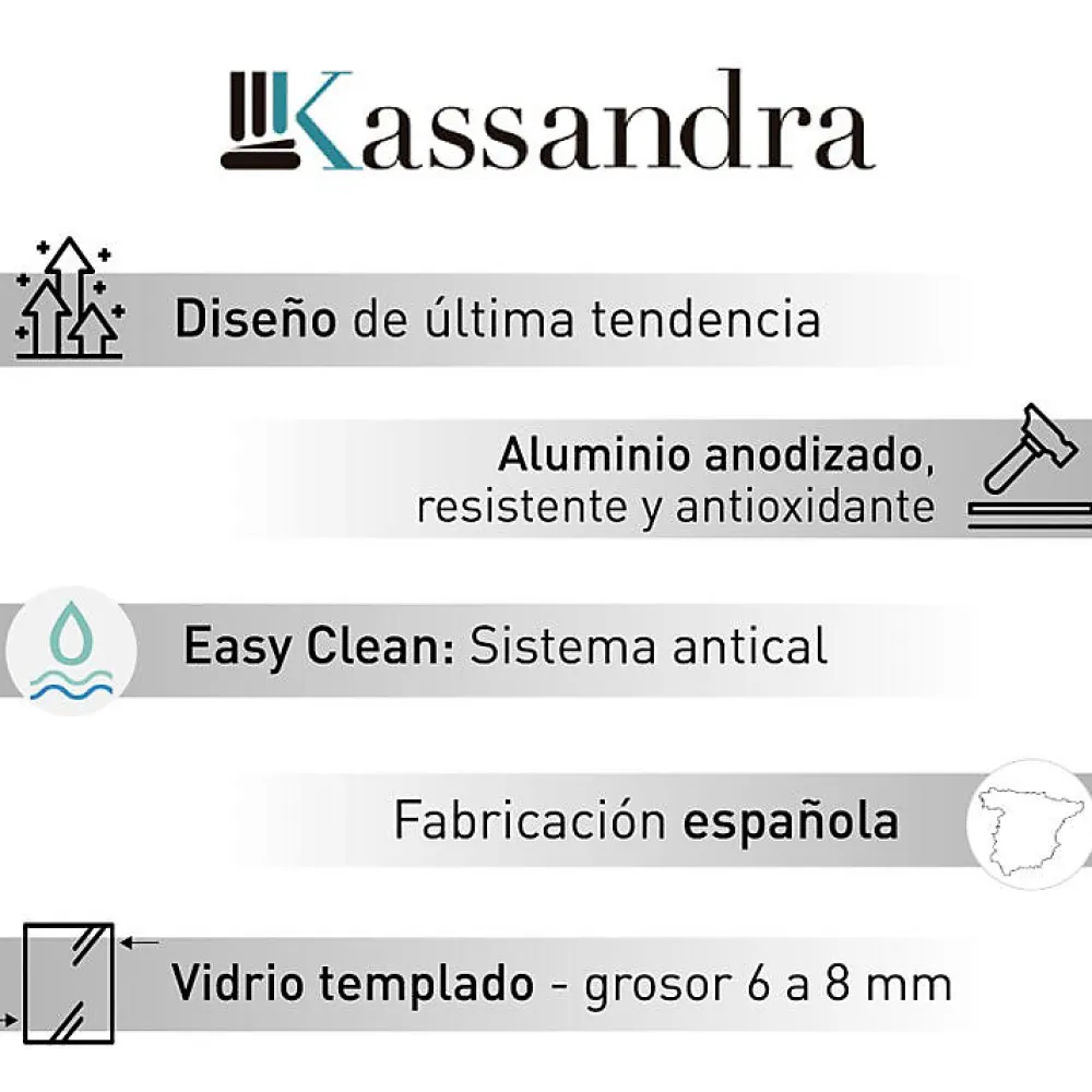 Kassandra Paroi de douche coulissante DELTA - Argent brillant - Sérigraphié - 130-132.6 cm - Fermeture amortie - Réversible - Anticalcaire
