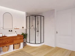 Receveur De Douche|Vente-unique Paroi de douche d'angle avec receveur - Noir - L90 x l90 x H192 cm - SIDOA