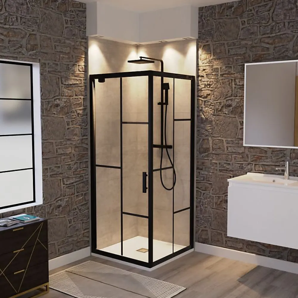 Porte De Douche|Cuisibane Paroi de douche d'angle avec porte pivotante 80x80 ATELIA