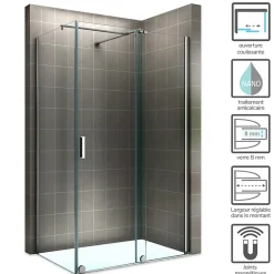 Paroi De Douche|Saniverre Paroi de douche d'angle NAPOLI H.200 cm porte coulissante verre 8 mm transparent 90 x 160 cm (porte 160) -