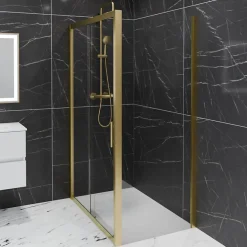 Cuisibane Paroi de douche d'angle porte coulissante + retour fixe GOLDY 120 cm x 80 cm