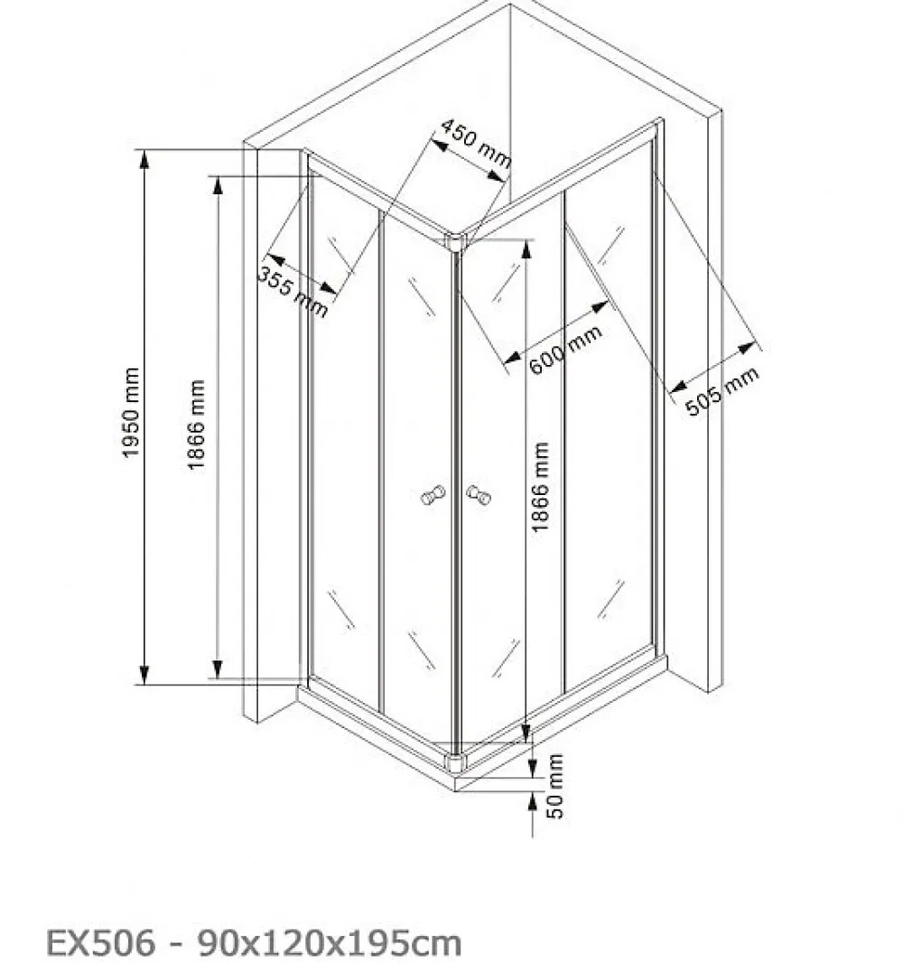 Bernstein Paroi de douche d'angle,porte coulissante, en verre véritable NANO EX506 90x120x195cm - sans receveur