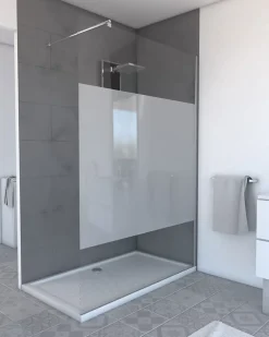 Aurlane Paroi de Douche Dépolie 140x200cm + Barre de fixation extensible - Verre 8mm - Finition Chrome