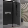 Porte De Douche|Bernstein Paroi de douche en niche 195x110cm, profil noir mat, Verre gris 8mm, Cabine de douche encastrée porte coulissante - DX906 FLEX