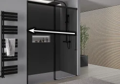 Porte De Douche|Bernstein Paroi de douche en niche 195x110cm, profil noir mat, Verre gris 8mm, Cabine de douche encastrée porte coulissante - DX906 FLEX