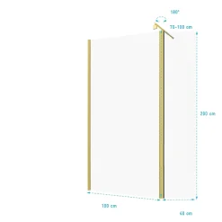 Paroi De Douche|Aurlane Paroi de Douche et Volet Pivotant 100+40x200 cm - Profilé + Barre de Fixation Or Doré Brossé