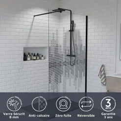 Paroi De Douche|Cuisibane Paroi de douche fixe 110 cm x 200 cm motif MANHATTAN - Verre 8 mm