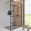 Paroi De Douche| Paroi de douche fixe à l'italienne l.140xH.200cm, Walk In verrière atelier, verre transparent anticalcaire 6mm, profilé noir mat, Schulte NewStyle