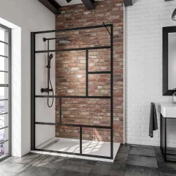 Paroi De Douche| Paroi de douche fixe à l'italienne l.140xH.200cm, Walk In verrière atelier, verre transparent anticalcaire 6mm, profilé noir mat, Schulte NewStyle