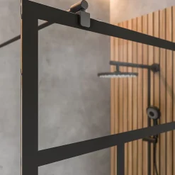 Paroi De Douche| Paroi de douche fixe à l'italienne l.140xH.200cm, Walk In verrière atelier, verre transparent anticalcaire 6mm, profilé noir mat, Schulte NewStyle