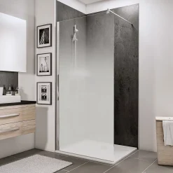 Paroi De Douche| Paroi de douche fixe à l'italienne l.100xH.200cm, verre brume anticalcaire 6mm, profilé chromé, Schulte NewStyle