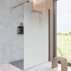 Paroi De Douche| Paroi de douche fixe à l'italienne l.140xH.200cm, verre brume 6mm, profilé noir mat, Schulte NewStyle