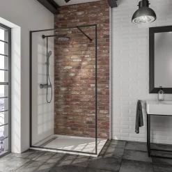 Paroi De Douche| Paroi de douche fixe à l'italienne l.90xH.200cm, Walk In, verre transparent 6mm, profilé noir mat, Schulte NewStyle