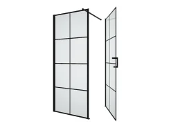 Paroi De Douche|Vente-unique Paroi de douche fixe avec porte pivotante serigraphiée noir mat - 80 x 80 x 190 cm - CAPARICA