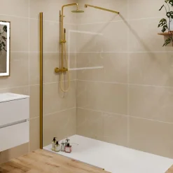 Paroi De Douche|Cuisibane Paroi de douche fixe dorée 110 cm x 200 cm GOLDY - Verre 8 mm