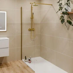 Paroi De Douche|Cuisibane Paroi de douche fixe dorée 110 cm x 200 cm GOLDY - Verre 8 mm
