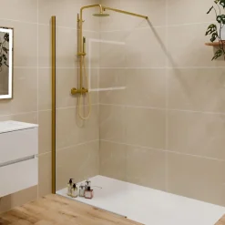 Paroi De Douche|Cuisibane Paroi de douche fixe dorée 100 cm x 200 cm GOLDY - Verre 8 mm
