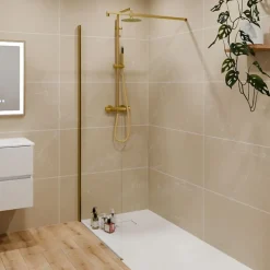 Paroi De Douche|Cuisibane Paroi de douche fixe dorée 100 cm x 200 cm GOLDY - Verre 8 mm