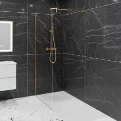 Paroi De Douche|Cuisibane Paroi de douche fixe dorée 100 cm x 200 cm GOLDY - Verre 8 mm