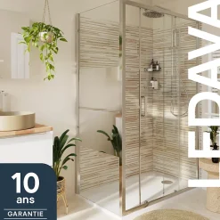Paroi De Douche|GoodHome Paroi de douche fixe l.90 x H.195 cm, bandes miroir, profilés alu chrome, Ledava