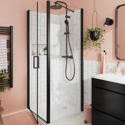 Paroi De Douche|GoodHome Paroi de douche fixe l.90 x H.195 cm, verre transparent, profilés alu noir, Ledava