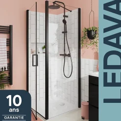 Paroi De Douche|GoodHome Paroi de douche fixe l.90 x H.195 cm, verre transparent, profilés alu noir, Ledava