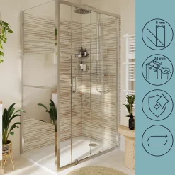 Paroi De Douche|GoodHome Paroi de douche fixe l.80 x H.195 cm, bandes miroir, profilés alu chrome, Ledava
