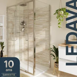 Paroi De Douche|GoodHome Paroi de douche fixe l.80 x H.195 cm, verre transparent, profilés alu chrome, Ledava