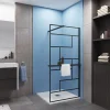 Paroi De Douche| Paroi de douche fixe noir 100x200 cm verre 8mm anticalcaire style moderne + étagère alu 100 cm + barre fixation 73-120 cm