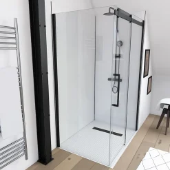Galedo Paroi de douche fixe noir Rolling transparente 80cm