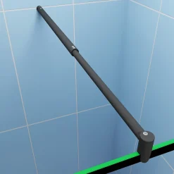 Paroi De Douche| Paroi de douche fixe noir 140x200 cm verre 8mm anticalcaire style moderne avec étagère alu 140 cm et barre fixation 70-120 cm