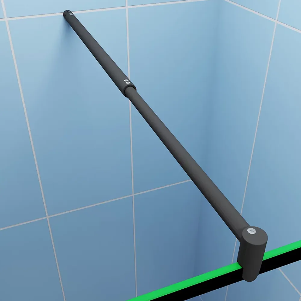 Paroi De Douche| Paroi de douche fixe noir 140x200 cm verre 8mm anticalcaire style moderne avec étagère alu 140 cm et barre fixation 70-120 cm