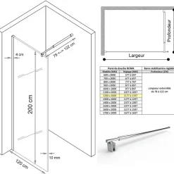 Saniverre Paroi de douche Italienne ROMA H.200 x 120 cm verre 10 mm centre-opaque -