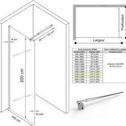 Paroi De Douche|Saniverre Paroi de douche Italienne ROMA H.200 x 140 cm verre 10 mm centre-opaque -