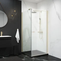 Paroi de douche latéral pour porte pivotante, l.80 x H.193 cm, verre transparent, profilé or, Schulte NewStyle