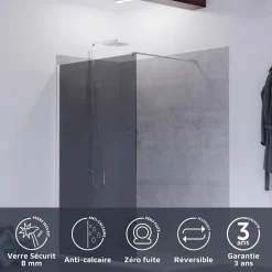 Paroi De Douche|Cuisibane Paroi de douche miroir effet fumé 100 cm PSYCHE - Verre 8 mm securit