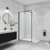 Paroi De Douche|AICA Sanitaire Paroi de douche noire 120x200cm paroi de douche à l'italienne verre anticalcaire avec barre de fixation noire 73-120cm en carré