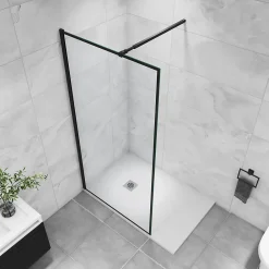 Paroi De Douche|AICA Sanitaire Paroi de douche noire 120x200cm paroi de douche à l'italienne verre anticalcaire avec barre de fixation noire 73-120cm en carré