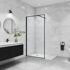 Paroi De Douche|AICA Sanitaire Paroi de douche noire 100x200cm paroi de douche à l'italienne verre anticalcaire avec barre de fixation noire 73-120cm en carré
